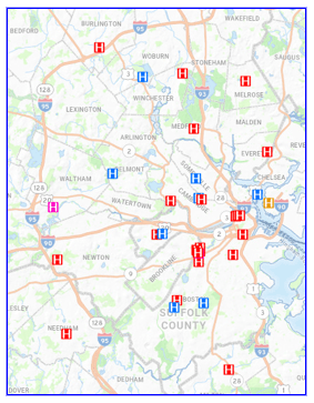 Sample map of hospitals