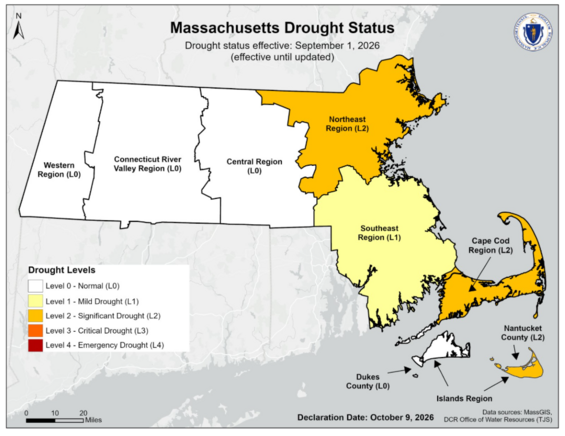 Map of Drought Status in Massachusetts.