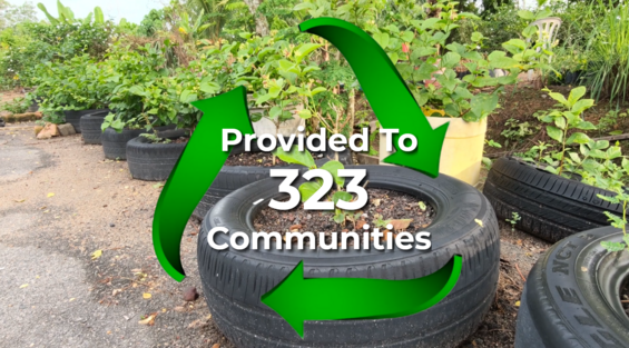 Funds provided to 323 communities, image of recycling symbol
