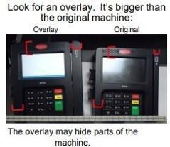 Fake payment-terminal overlay beside the original terminal; the overlay is larger and may cover parts of the machine.