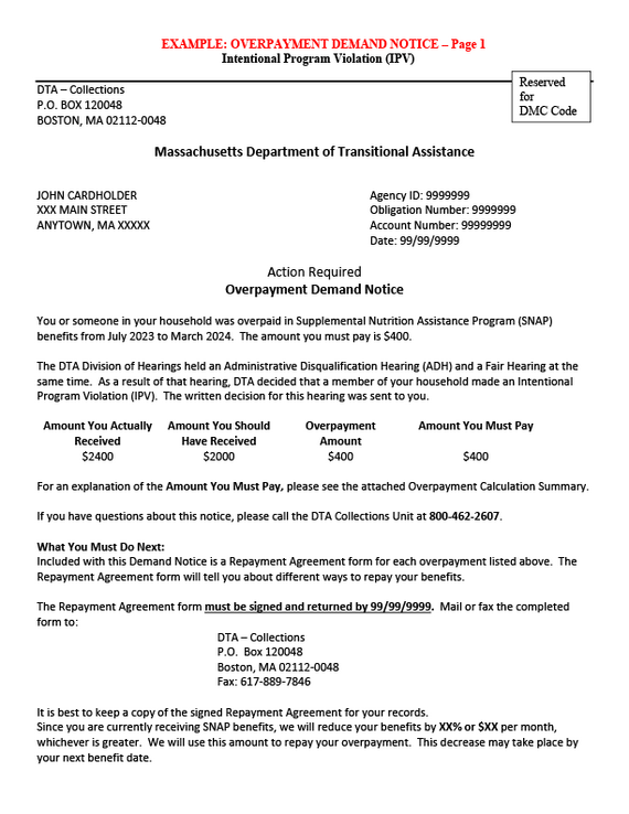 Dta Transaction Examples DTA Collections Notice Examples | Mass.gov
