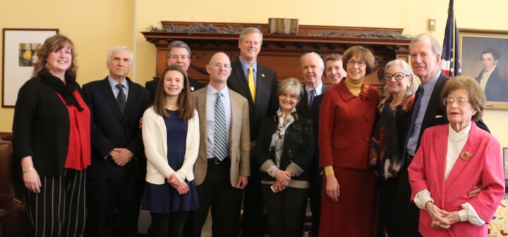 Governor Charlie Baker greeted the Ames family at a reception in Auditor Bump’s office in the State House. 