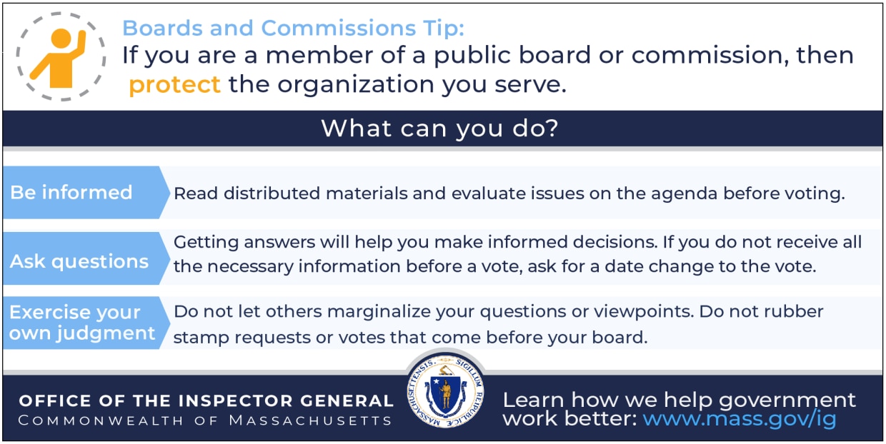 Boards and commissions infographic for instructing members on how to be informed