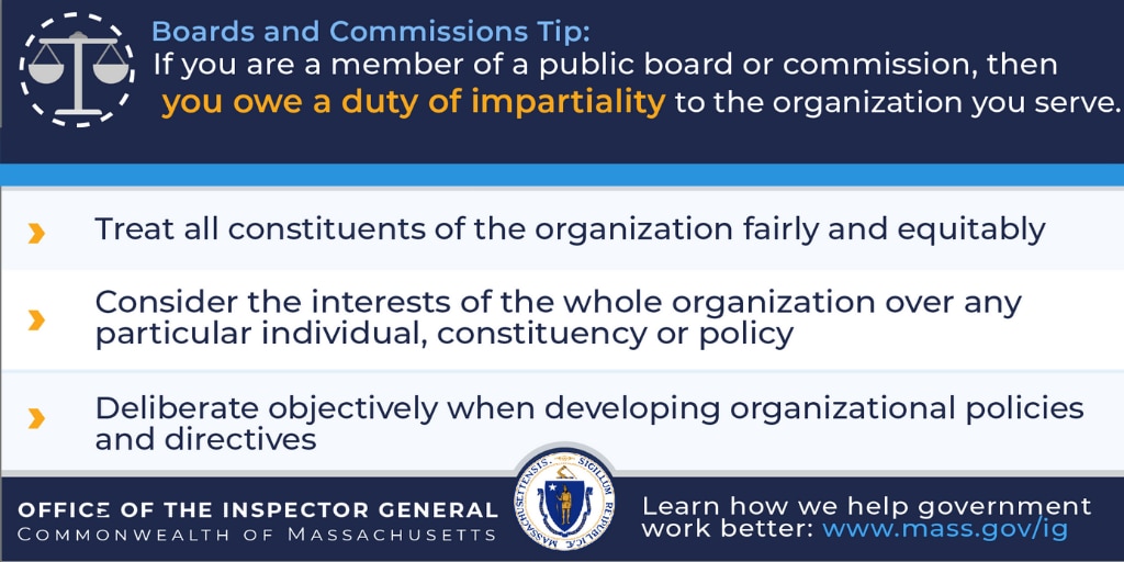 OIG infographic explaining the importance of impartiality to board and commission members.