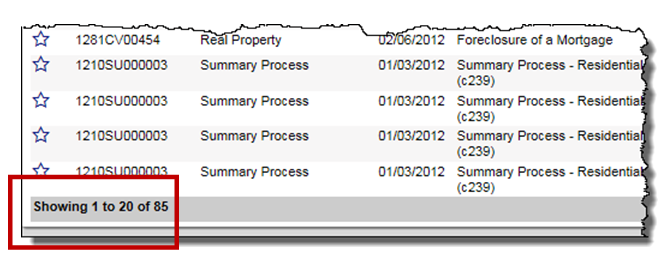 Screenshot of the bottom of the Attorney Portal cases search showing the total number of cases.