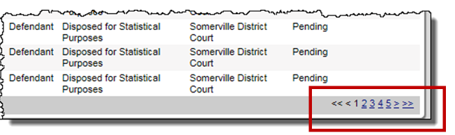 Screenshot of the Attorney Portal cases search showing where to navigate between pages.