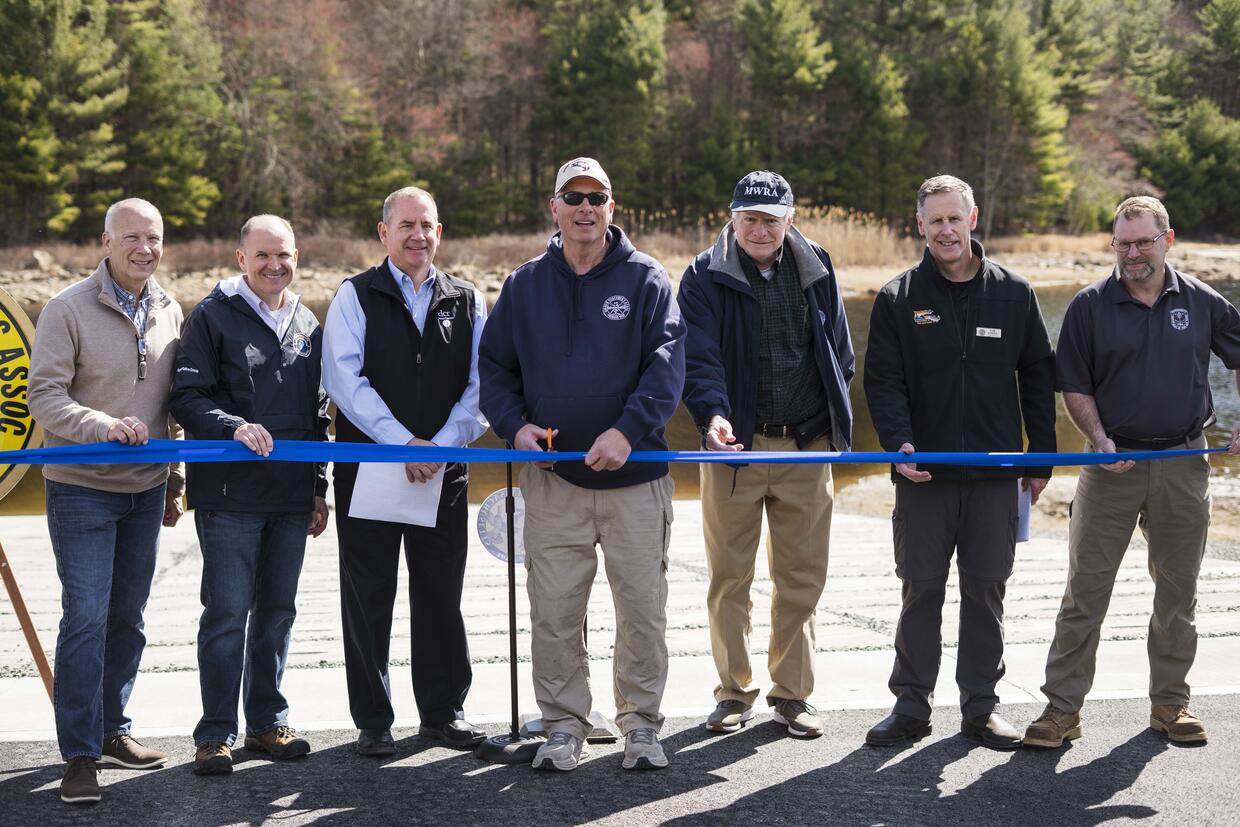 State and local officials, legislators, and community members unveil the new and improved facility constructed by the Department of Fish & Game (DFG) Office of Fishing and Boating Access (OFBA) at Quabbin Reservoir Fishing Area #3.  