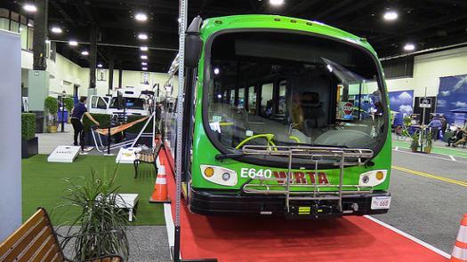 Bus in exhibit hall