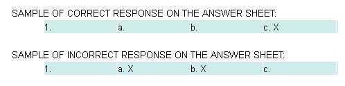 Sample of correct and incorrect multiple choice responses on the Mandatory Ethics Exam Answer sheet.