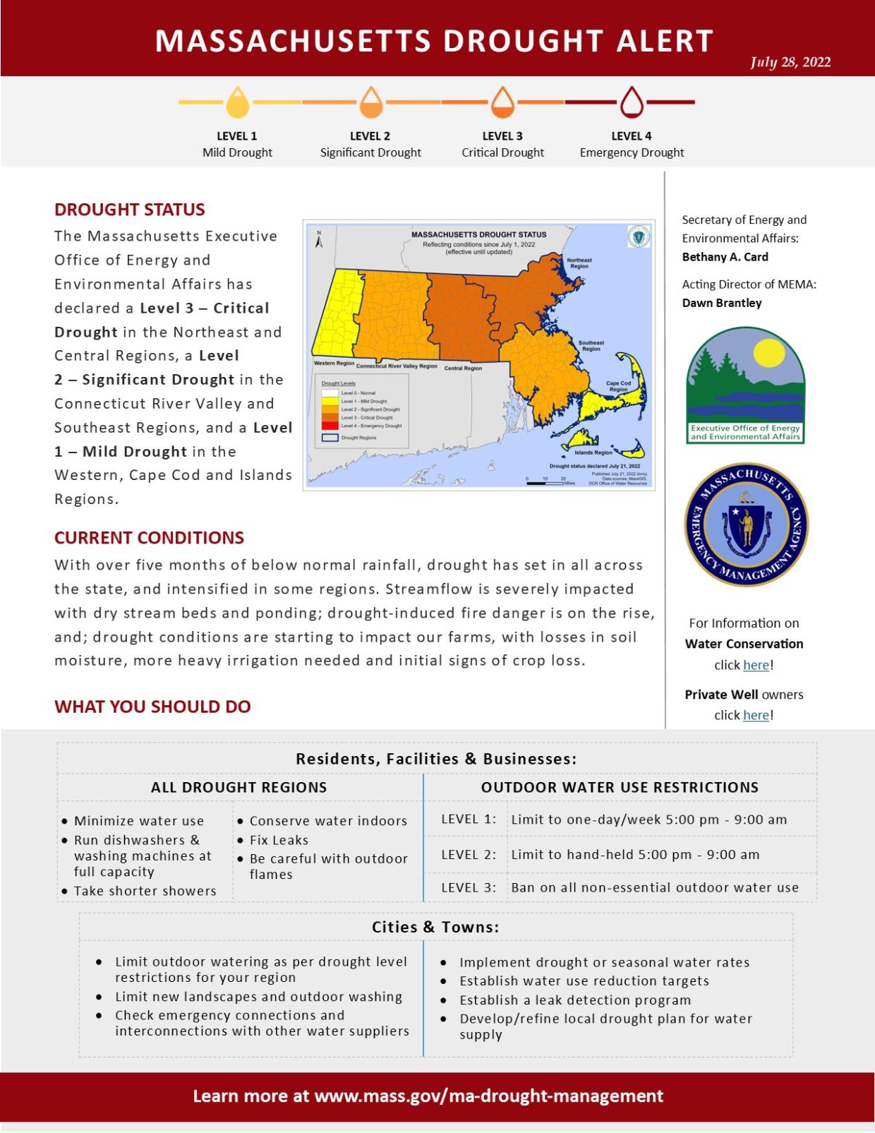 Massachusetts Drought Alert - July 2022
