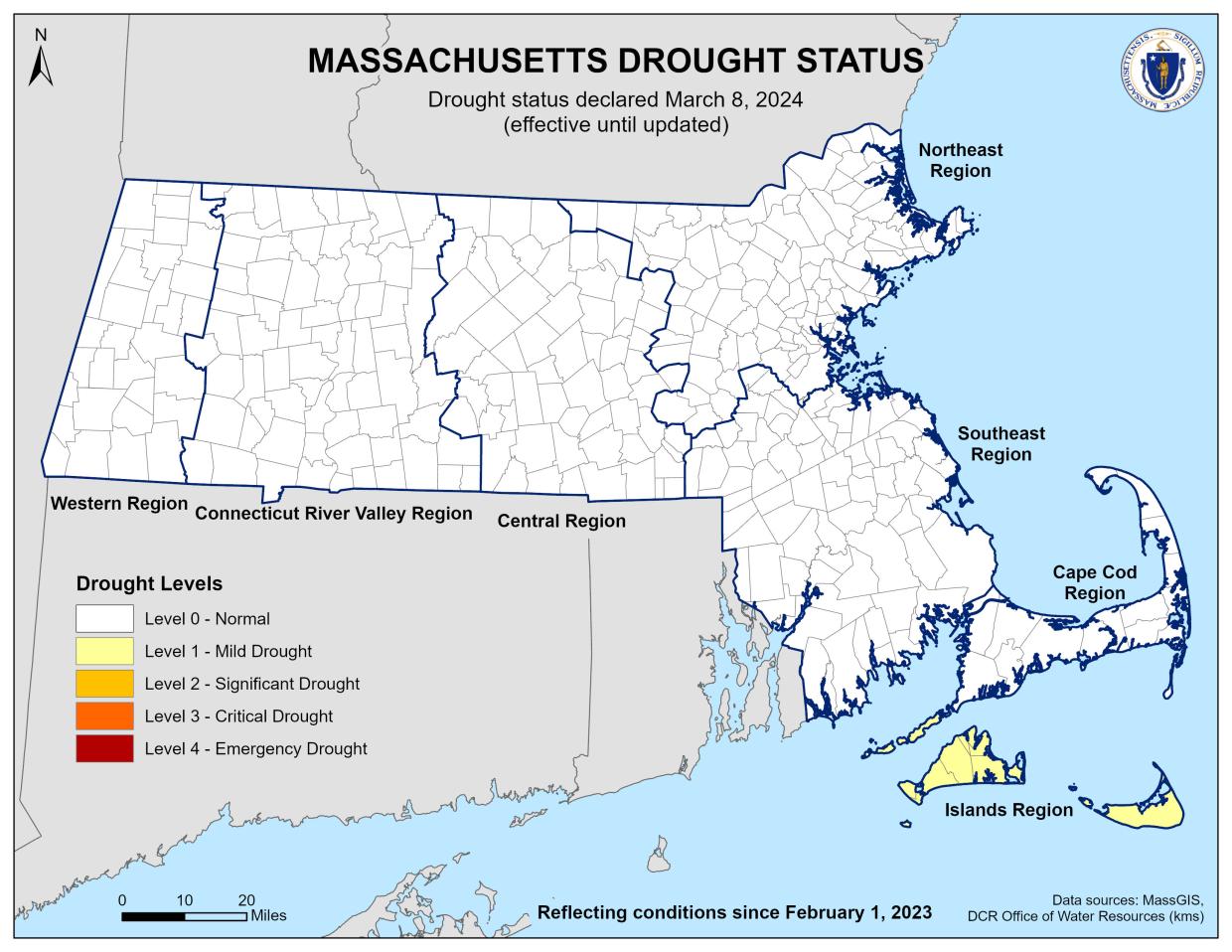 Drought status declared March 8, 2024.(effective until updated)