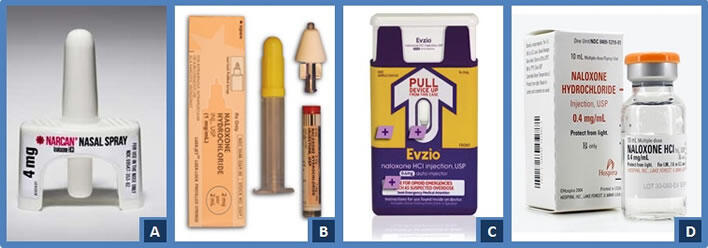 Chart showing the different ways Naloxone can be administered.