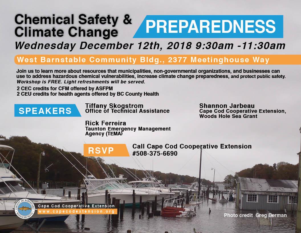 Event Flyer for December 12, 2018 Cape Cod Chemical Safety and Climate Change Preparedness