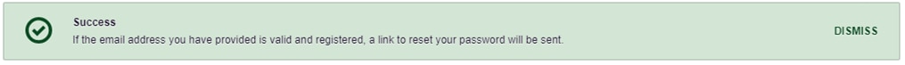 MassPAT Success message: "If the email you have provided is valid and registered, a link to reset your password will be sent."