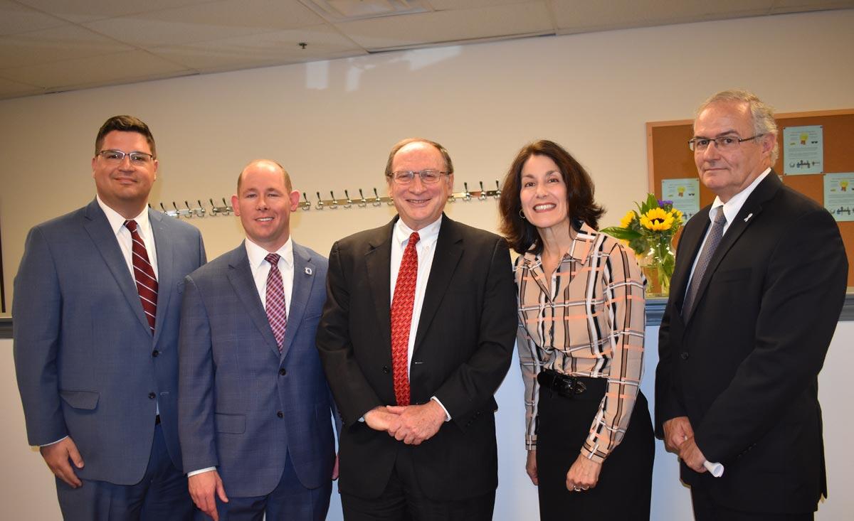 Left to right: Vincent Lorenti, Director of the Office of Community Corrections (OCC); State Representative Richard M. Haggerty; Chief Justice of the Supreme Judicial Court Ralph Gants; State Representative Michelle Ciccolo; and Massachusetts Probation Service Commissioner Edward Dolan.