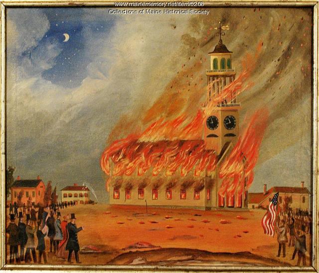 The Old South Church, a Protestant Chuch in Bath, Maine, was burnt in the summer of 1858 