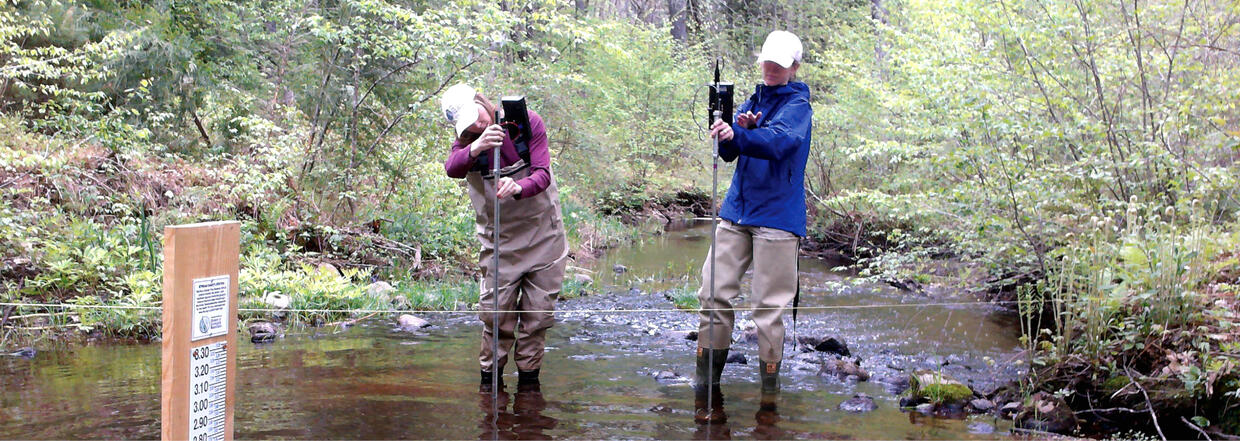 3 images of construction underway on culvert in; DER leading a culvert training; an undersized culvert