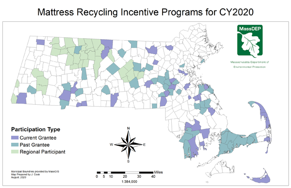 Map of Municipalities with Mattress Recycling Incentive Programs