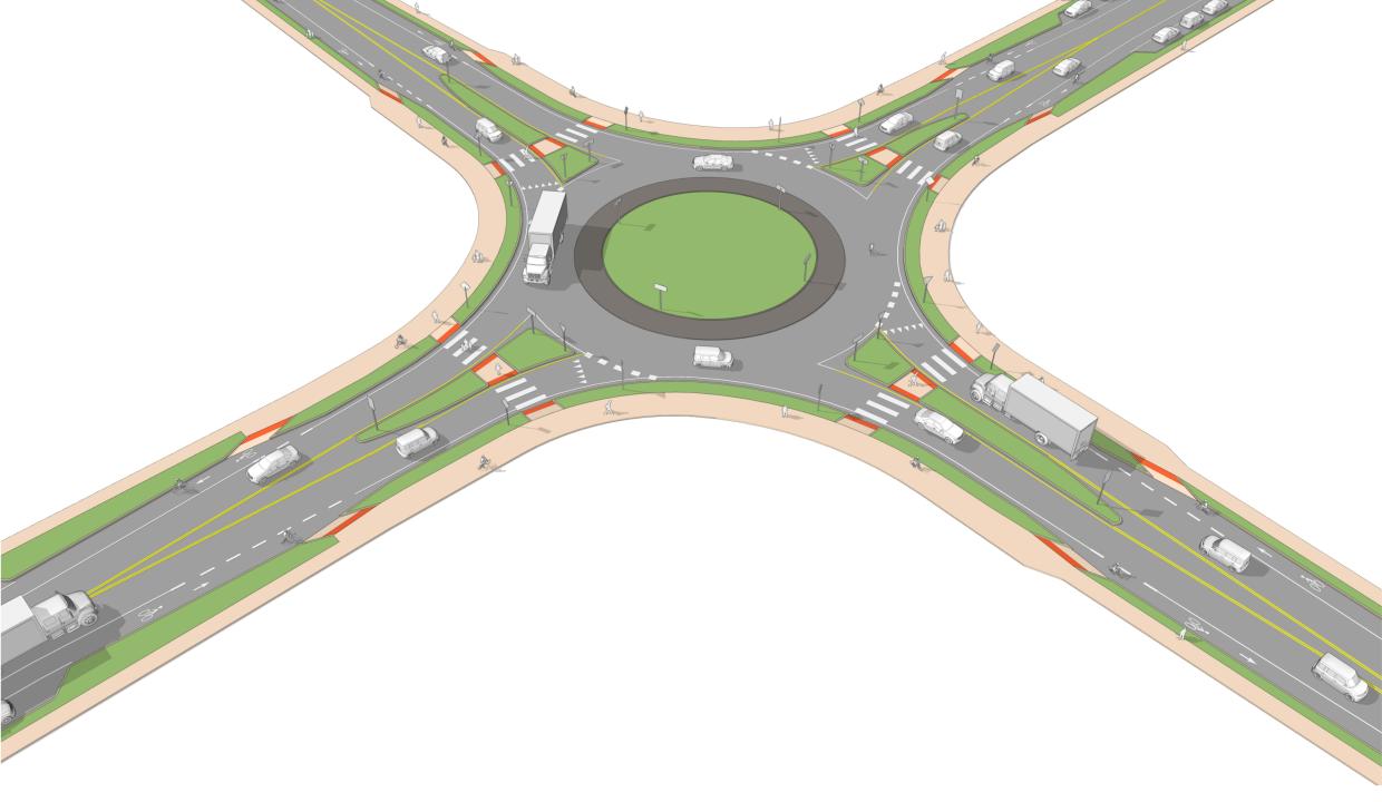 A diagram showing a typical single-lane roundabout