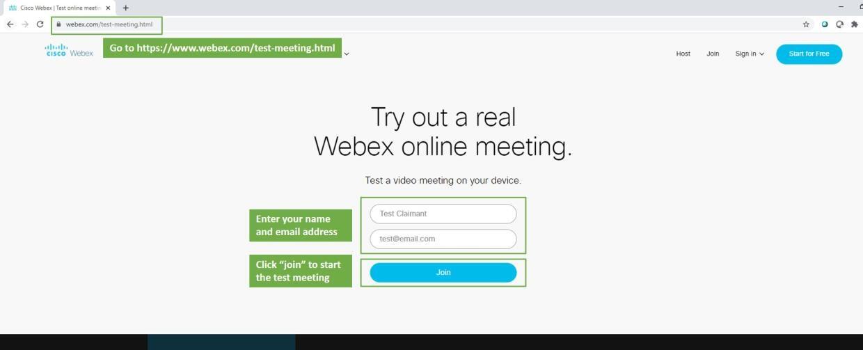 A screenshot of a virtual hearings system test