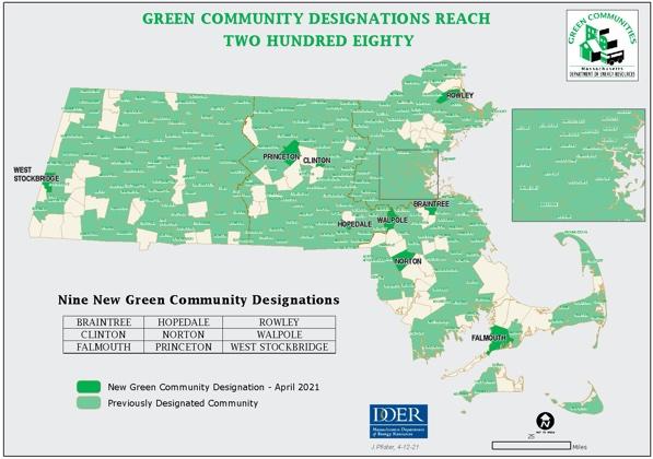 Map of state showing 280 municipalities designed as Green Communities