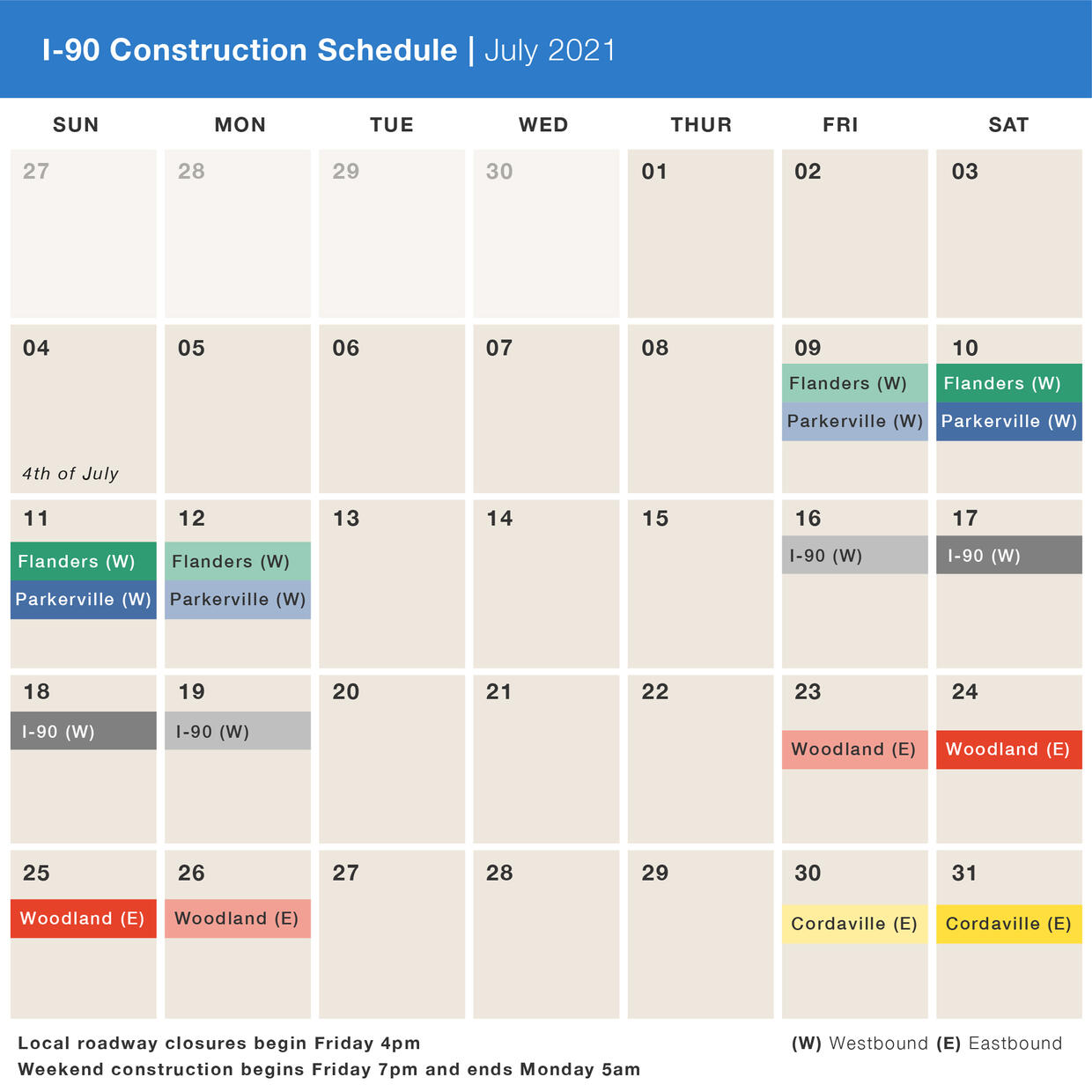 July construction calendar