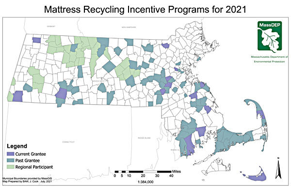 Map of Municipalities with Mattress Recycling Incentive Programs