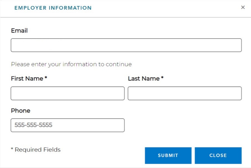 employer registration information screen