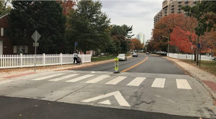 raised pedestrian crossing across a two lane road