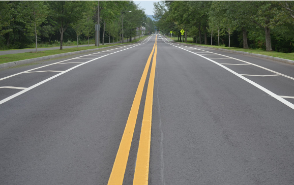 hashed out shoulder on two lane road