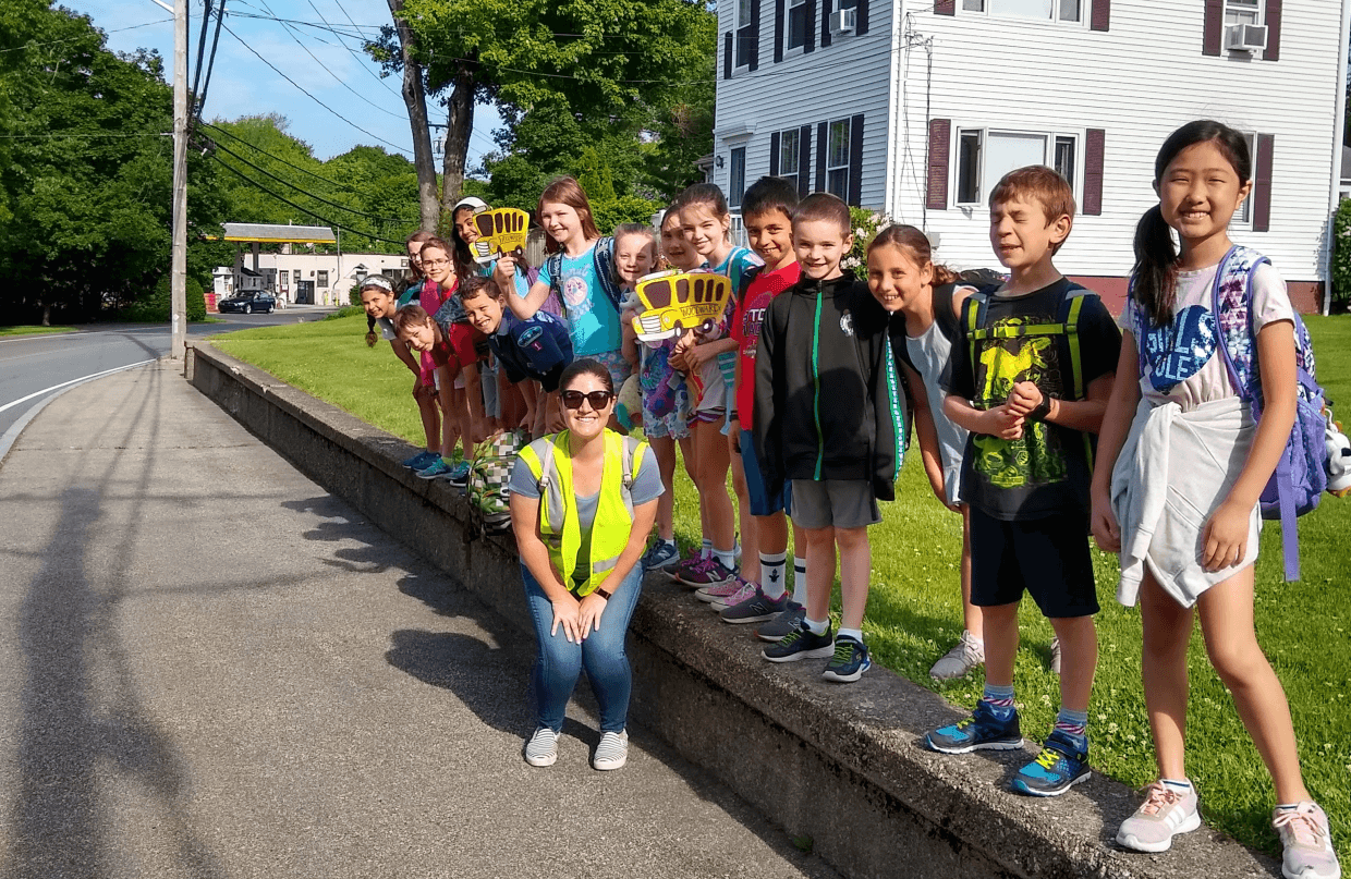 Students take part in a walking school bus