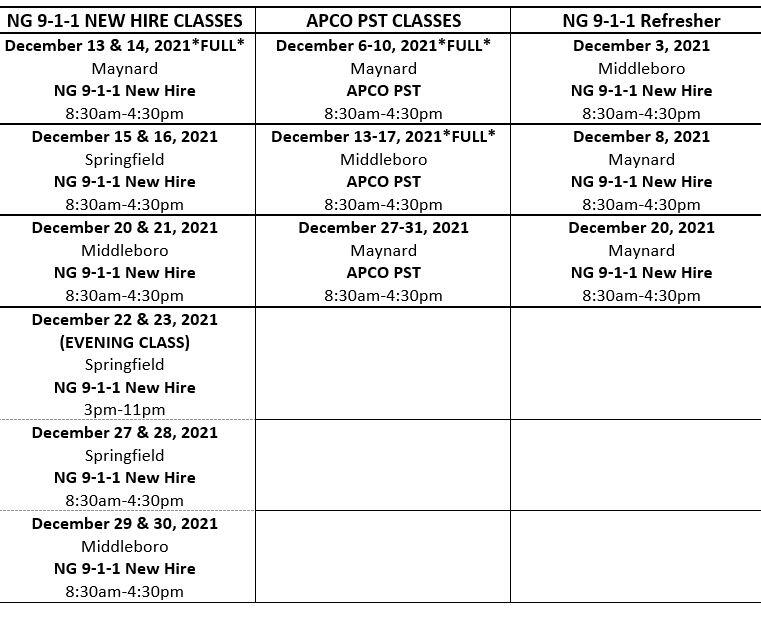 Training Calendar