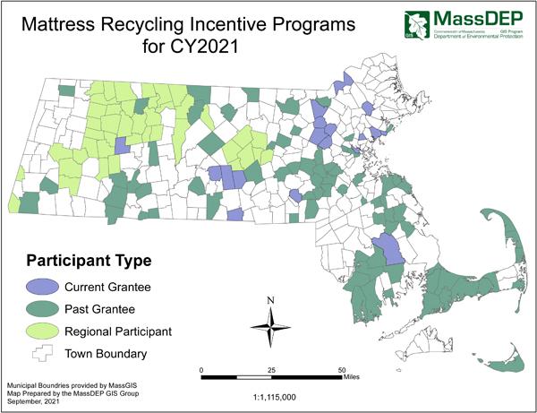 Map of Municipalities with Mattress Recycling Incentive Programs