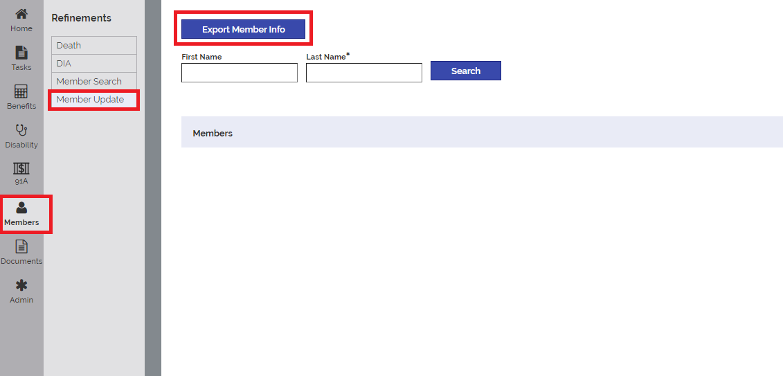 screenshot of member tab showing process of selecting and exporting member info