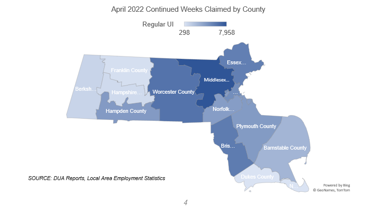 April 2022 Continued Weeks Claimed by County