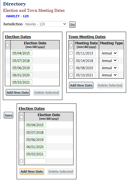 Entering Election & Town Meeting Dates