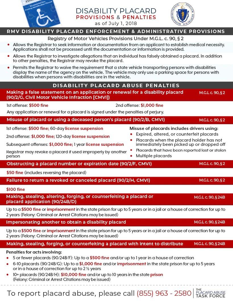 Disability parking placard flier from the Parking Abuse Task Force