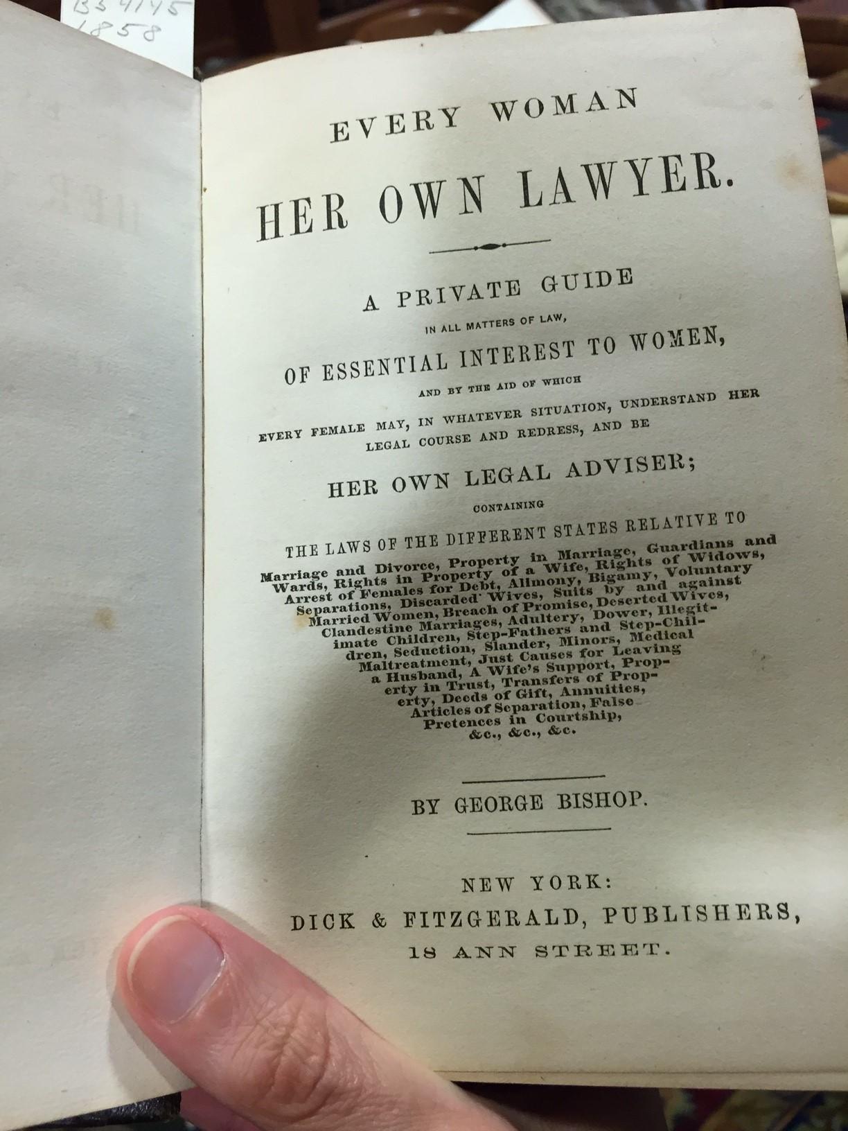 Early print copy of Every Woman Her Own Lawyer
