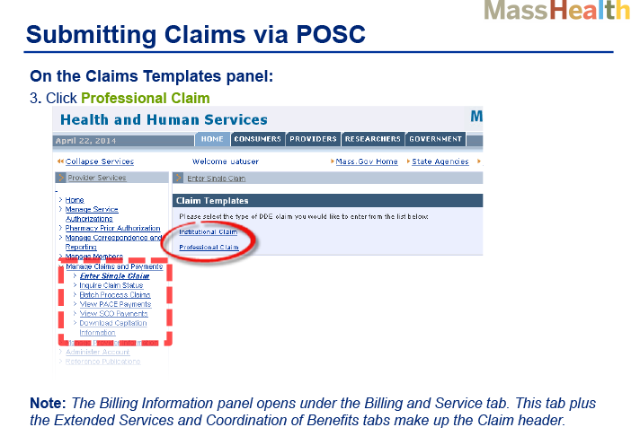 Screenshot of Claim Templates section of the POSC