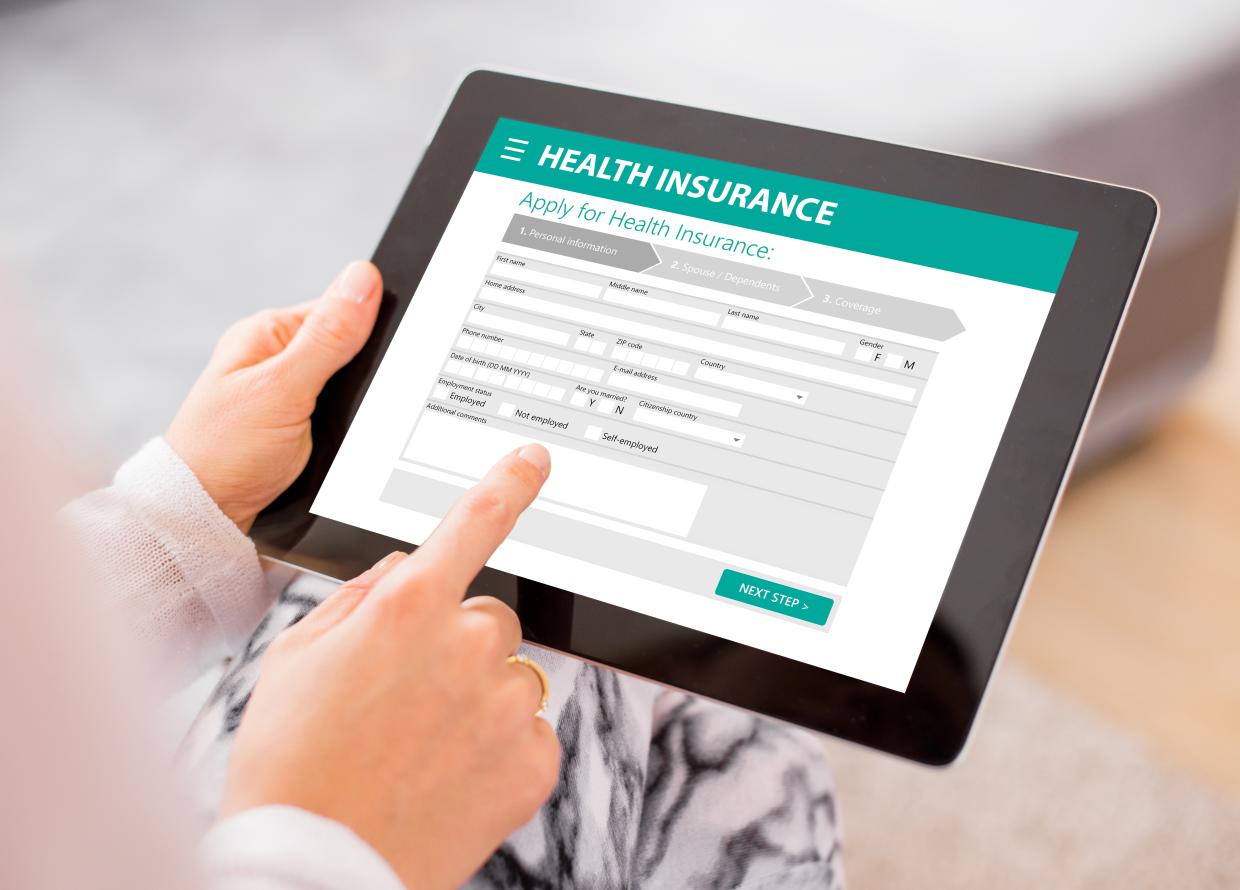 Health insurance form on a tablet