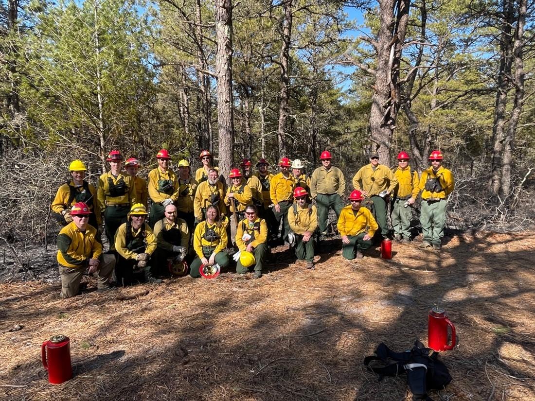 MassWildlife led a skilled burn crew comprised of staff from DCR, Towns of Mashpee and Barnstable, and MA Army National Guard at Mashpee Pine Barrens WMA in April 2022.