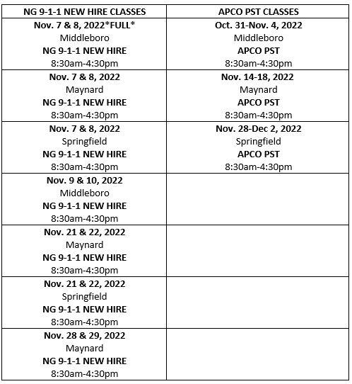 Training Calendar