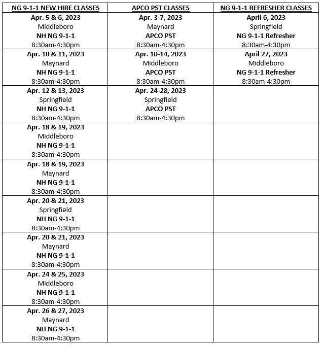 Training Calendar