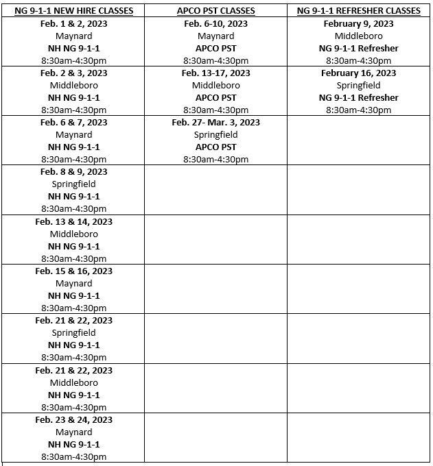 Training Calendar