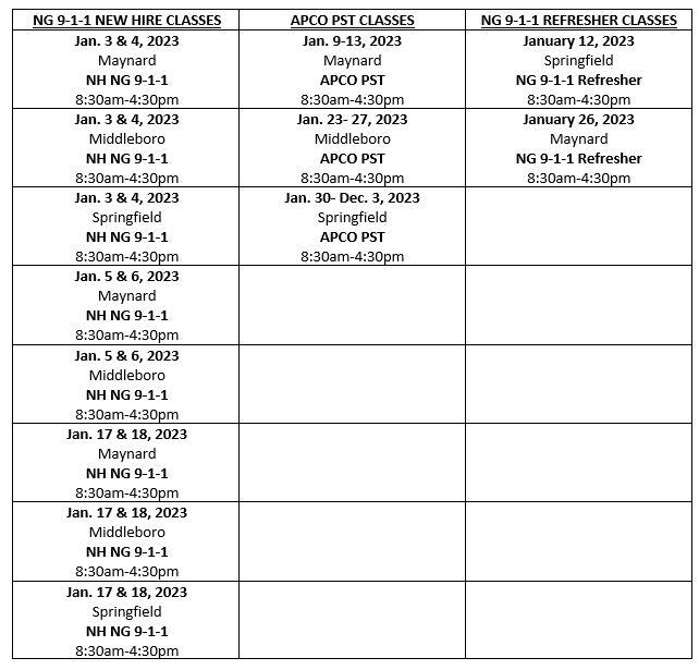 Training Calendar