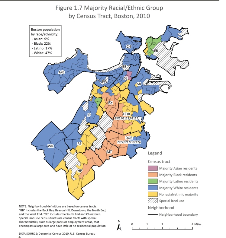 map of Boston showing race density