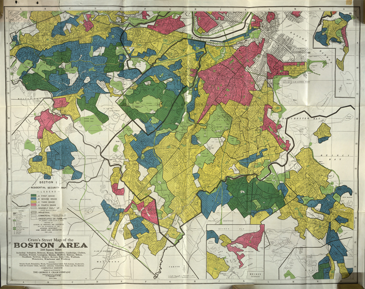 Map of Boston showing effects of historic redlining.
