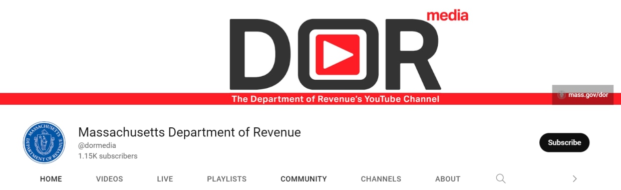 photo of the DOR Youtube landing page