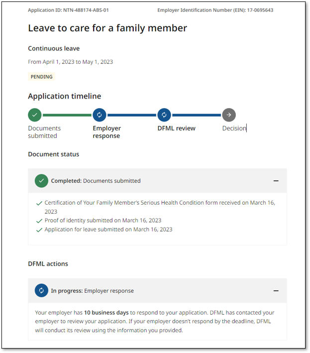 PFML Leave Application Status Details Page