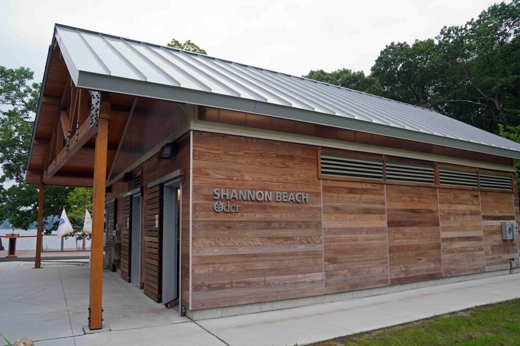 Family members of the late Senator Charles E. Shannon join DCR Commissioner Brian Arrigo, EEA Secretary Rebecca Tepper, Senator Patricia Jehlen, Rep. Michael S. Day, and Rep. Sean Garballey for the Shannon Bathhouse ribbon cutting.  